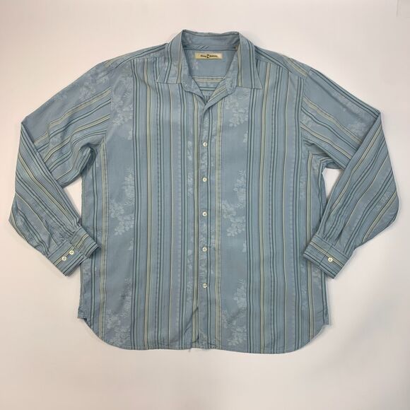 Vintage Tommy Bahama Shirt Mens XL Extra Large Silk Blend Textured Floral Hawaii - Picture 2 of 14